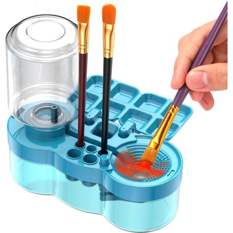 Cepillo limpiador con ciclo de agua 4 en 1  Vaso de enjuague a prueba de fugas mejorado 2025 con paleta y soporte  Diseño de reemplazo de agua con un solo botón  (1/5)