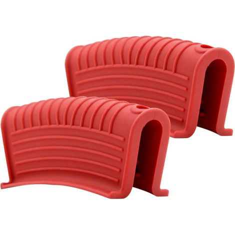 Par de soportes de silicona para asas de sartenes calientes, tapas de sartenes calientes, funda de soporte para sartenes, mango aislante antideslizante y resistente al calor, rojo, 93 x 37 x 39 mm