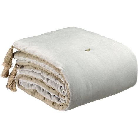 Édredon Chaud à Pompons pour Lit Enveloppe 100% Coton Coloris Perle 80 x 180 cm - PANGIVO (1/3)