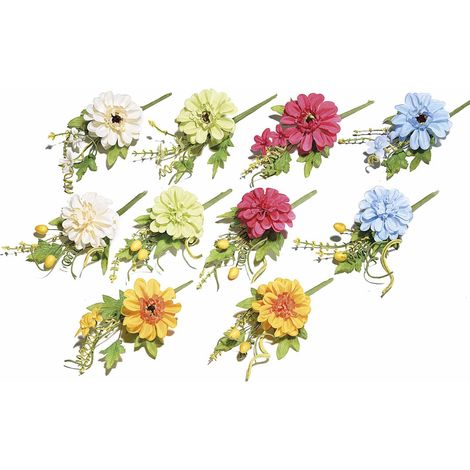 Bouquets pics de fleurs colorées et baies artificielles avec petites feuilles, lot de 20, H. 14 cm (22,5 cm avec tige)