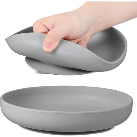 2-teiliger, auslaufsicherer Silikonteller mit Saugnapf für Senioren und Menschen mit Behinderung, ergonomischer Löffelteller, fördert die Selbstständigkeit beim Essen, leicht zu reinigen, für Zuhause (1/5)