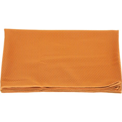 Schnelltrocknendes Mikrofaser-Kühlhandtuch, orange Waffelmuster, mit Haken für Sport und Fitness. (1/5)