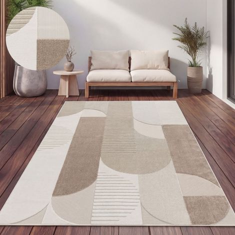Paco Home Outdoor Teppich Wetterfest Balkon Wohnzimmer Skandinavisches Boho Einfarbig 240x340 cm, Beige 2