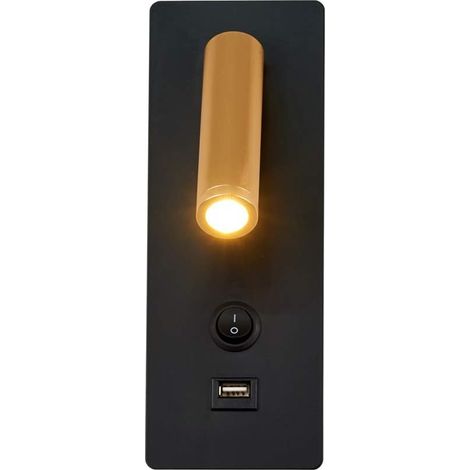 Lampe Murale - 3 W - LED - Blanc Chaud / Noir - Pour Chevet Couloir Hôtel Intérieur - Avec Interrupteur Intégré - 1 Pièce