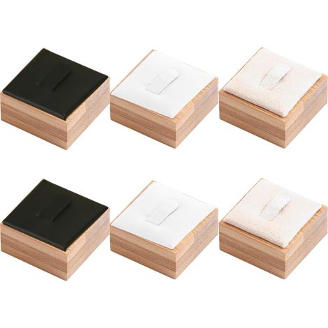 Set of 6 wooden display stands for rings and earrings, black + white + beige (1/5)