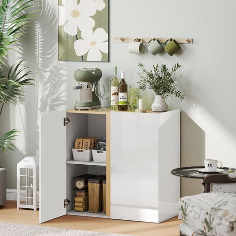 Commode, buffet avec portes à fermeture amortie, étagère réglable, pour salon, cuisine, salle à manger, blanc (1/5)