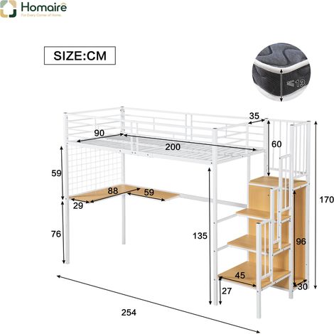 Bettgestell aus MDF weiß 254 x 95 x 170 cm HOMAIRE (1/5)