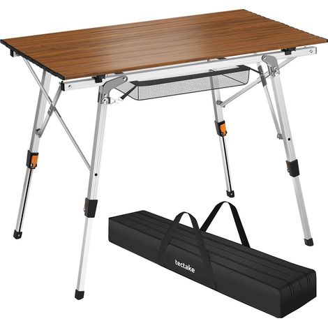 Table de camping Tina en aluminium, pliable et réglable hauteur - aspect bois