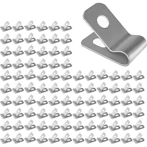 Lot de 100 clips de fixation en acier inoxydable 304 pour clôtures agricoles, à fixer avec des colliers de serrage, couleur argent. (1/5)