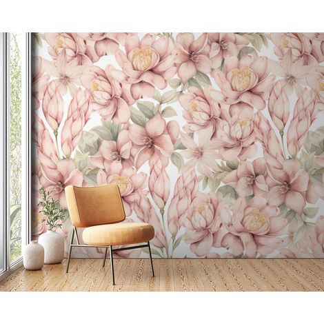 Papier peint fleuri - pivoines roses aquarelle - 150 x 250 cm (1/2)