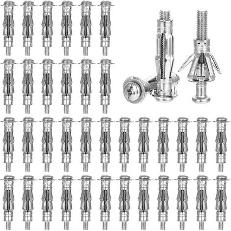 Lot de 50 chevilles M5 x 37 mm galvanisées, robustes pour des fixations sûres dans les plaques de plâtre et les murs creux, avec disque de 8,5 mm, pour épaisseurs de matériau de 6 à 13 mm (50, M5 x 37 (1/5)