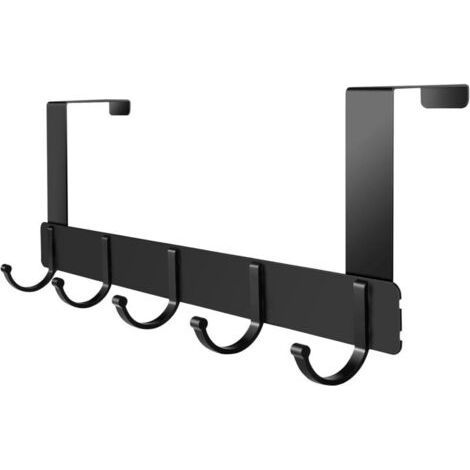Coat Rack for Door, Hanging Door Hook, Bedroom Door Hook, with 5 Hooks, for Bedroom Bathroom Kitchen Door (Black) (1/4)