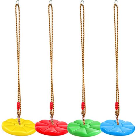 Ensemble de 4 balançoires à disque colorées pour enfants (réglables de 90 à 170 cm) – Balançoires d'extérieur complètes en plastique durable, adaptées au jardin et à l'aire de jeux