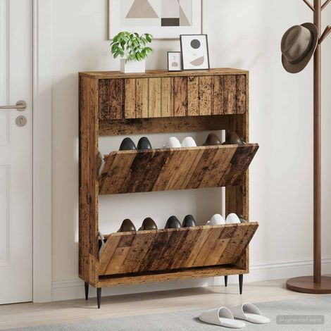 vidaXL Shoe Cabinet ZWOLLE 78 x 24 x 103 cm Engineered Wood Old Wood (1/5)