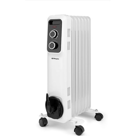 Radiador de aceite Orbegozo RS 1500, 7 elementos, termostato regulable, 3 potencias de calor, ruedas pivotantes multidireccionales, 1500 W