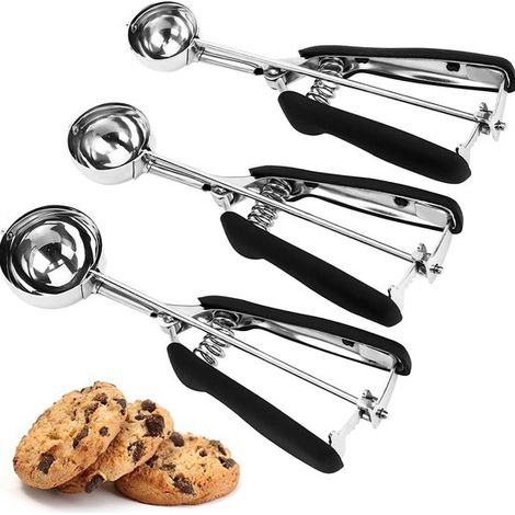 Set di pinze per gelato in acciaio inox con manici a pressione (3 cm + 4 cm + 5 cm), pinze per ciambelle e cucchiai per ciambelle. Per la preparazione di ciambelle. (1/5)
