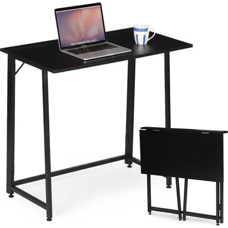 Tavolino pieghevole per laptop, 80x45 cm, MDF nero, salvaspazio (1/5)