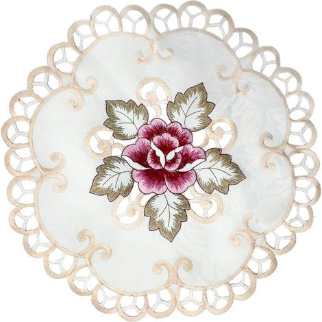 Napperon - Set De Table - Cache-Vase - Dessous De Verre En Lin Et Coton - Dentelle Ajourée Brodée - Ensemble De 4 Pièces (1/5)