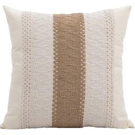 Housses de coussin 45 x 45 cm en coton et toile de jute - Style bohème champêtre, texturées, à rayures tissées (1/5)