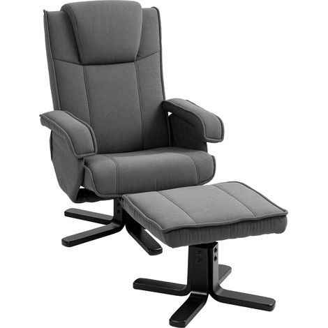 Fauteuil relax à bascule avec repose-pieds, revêtement en tissu effet velours, fauteuil pivotant, structure en bois, gris