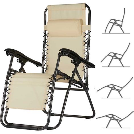 Sedia da Giardino Poltrona Relax Pieghevole Gravita Zero Acciaio Texilene Beige (1/5)