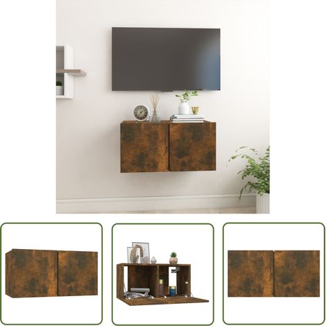 Furniture Limited - Armoire TV suspendue Chêne fumé 60x30x30 cm (1/5)