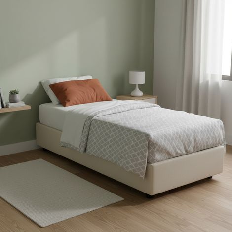 Talamo Italia Letto singolo Sophia, Letto contenitore con rivestimento in tessuto, 100% Made in Italy, Apertura frontale, con materasso Cm 90x190 incluso, Beige, con imballo rinforzato (1/5)