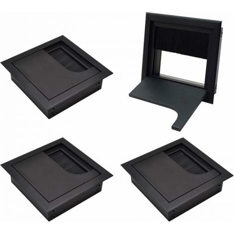 4-Piece 80x80mm Square Cable Management Cover for Recessed Installation on Desks, Cable Organizer for Furniture, Anodized Black Aluminum, Cable Passage, Cable Cover (1/4)