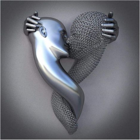 Modernes 3D-Metallherz der Liebe – rahmenlose, künstlerische Skulptur zur Wanddekoration