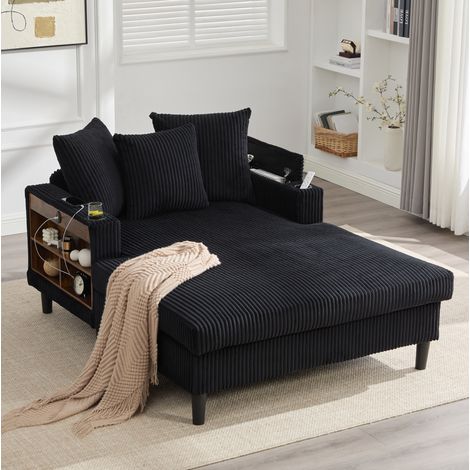Canapé méridienne velours côtelé noir avec LED OKMYHOME (1/5)