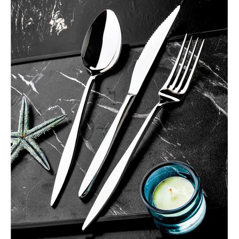 Juego de cubiertos: cuchillo, tenedor, cuchara Set 100% STAINLESS Acero Plata