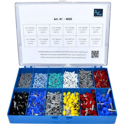 Vogt Verbindungstechnik 4020 Assortiment d'embouts simples partiellement isolé gris, bleu clair, turquoise, blanc, roug (1/3)