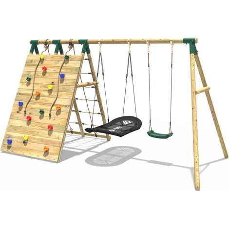 Rebo Beat The Wall Wooden Swing Set with Double up & Over Climbing Wall – Vertex