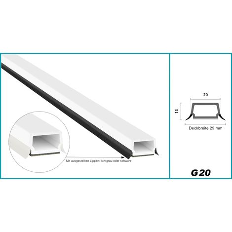 Glassprossen PVC weiß 1-2m - Weichlippen grau & schwarz, selbstklebend - HJ: G20 - 20x13mm / 8° Schräge, 1 Meter schwarze Lippe