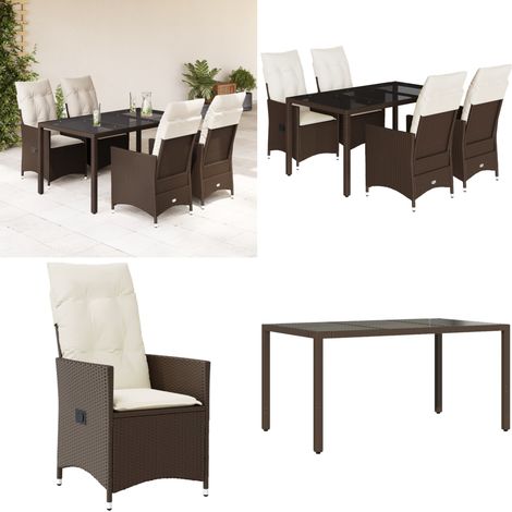 5-tlg. Garten-Essgruppe mit Kissen Braun Poly Rattan - Gartensessel - Gartenmöbel - Lounge Set - Outdoor Möbel - Rattan Sessel - Home & Living (1/5)