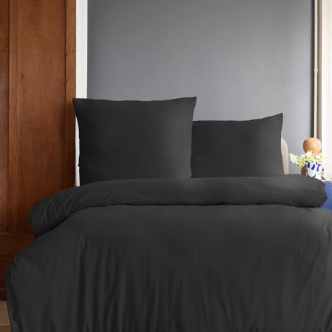 Literie Super Douce 2 pièces Housse de Couette 155x220 cm + taies d'oreiller 80x80 cm, 100% Microfibre brossée, Noir (1/5)
