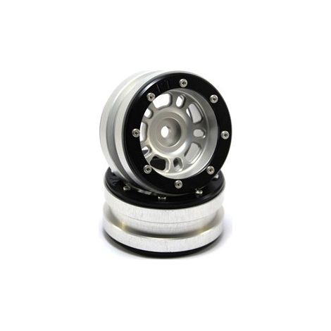 Beadlock Wheels PT- Distractor Silver/Black 1.9