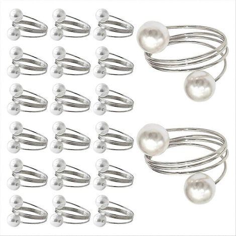 Lot de 20 ronds de serviette argentés, ensemble de ronds de serviette en perles (1/5)