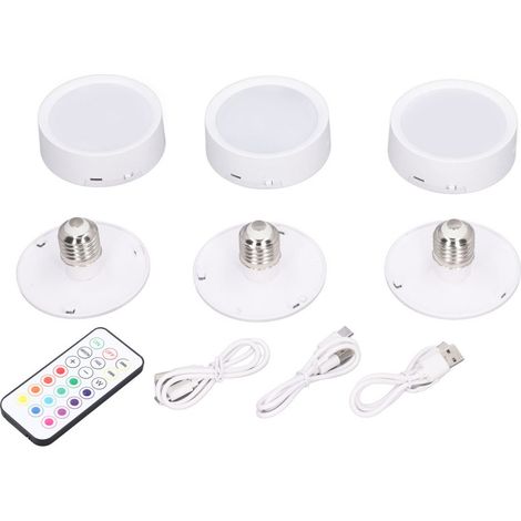 Set aus 3 dimmbaren LED-Lampen, 4 Farben, wiederaufladbar, batteriebetrieben, mit E26-Sockel und Fernbedienung.