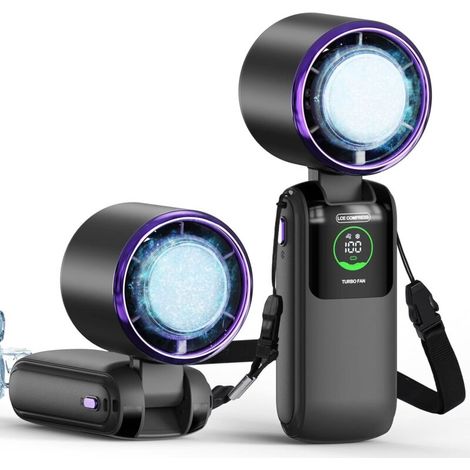 Ventilateur turbo portable portable avec refroidisseur de glace, vitesse (1 à 100) 4000 mAh rechargeable [temps de refroidissement de 16 heures]