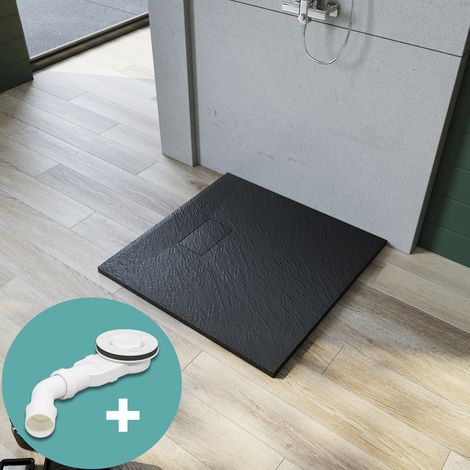 SONNI Duschwanne Duschtasse Dusche Flach SMC inkl.AblaufgarniturAntirutschSchneidbaren Design Schwarz 80 x 80 cm (1/5)