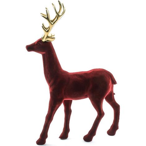 Renna decorativa bordeaux in plastica floccata per decorazione natalizia -23 cm