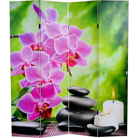 Paravento 4 pannelli divisorio timer motivo orchidea 180 x 160 cm 2 LED 040008631