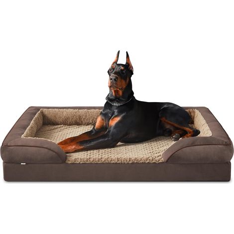 Lit orthopédique pour chien de taille moyenne - 122 x 89 x 17 cm - Panier pour chien en mousse à mémoire de forme lavable et imperméable - Lit orthopédique amovible avec bord haut - Marron (1/5)
