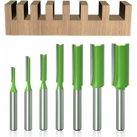 Set di 7 punte per fresa diritte con gambo da 6 mm, in carburo di tungsteno, per la lavorazione del legno, misure: 3 mm, 4 mm, 5 mm, 6 mm, 8 mm, 10 mm, 12 mm.