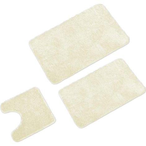 ZOLGINAH Tapis de Bain Set de 3 pièces - 3X Tapis de Bain (45x45 + 50x80 + 60x100cm) - Tapis de Bain antidérapant & Lavable - avec découpe WC – CRÈME (1/5)