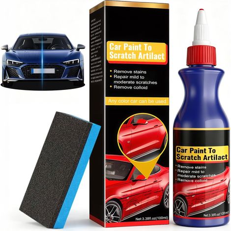 Polish Voiture Rayure, 3-en-1 Efface Rayure Voiture, Polish & Protection pour Toutes Les Couleurs de Peinture, réparation Rapide en 5 Minutes, avec éponge et Chiffon Microfibre (1/5)