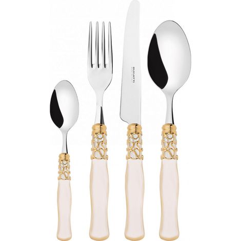 Set posate 24 pezzi in scatola Gallery Selene ghiera dorata Avorio Madreperla Bugatti