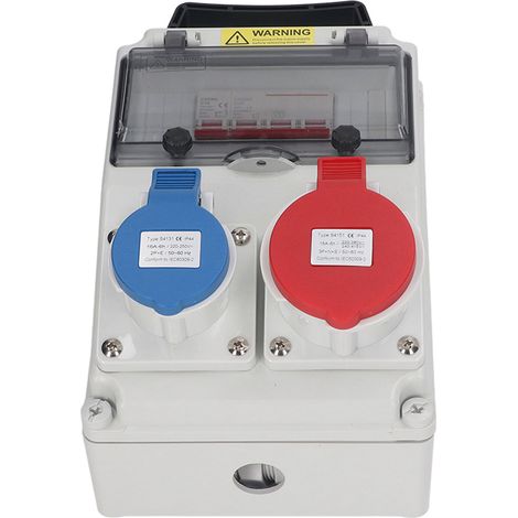Baustellenstromverteiler, 5-polig, tragbar, mit 1 Schuko-Steckdose (230 V oder 400 V AC). (1/5)