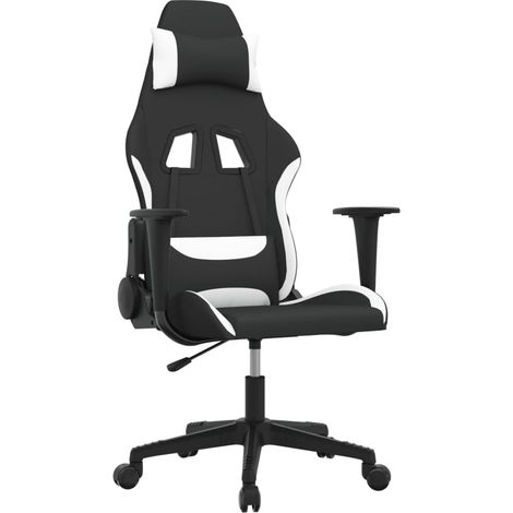 Silla gaming de masaje tela negro y blanco vidaXL